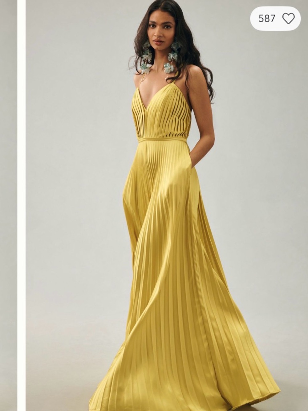 Pleated V-Neck Wide-Leg Jumpsuit in Chartreuse - Picture 3 of 12